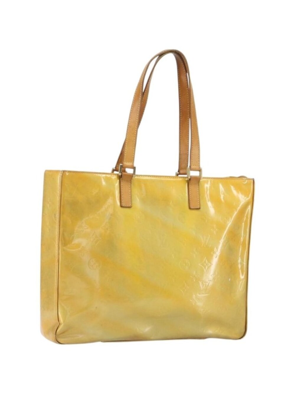 LOUIS VUITTON Monogram Vernis Columbus Tote Bag Lime Yellow M91047